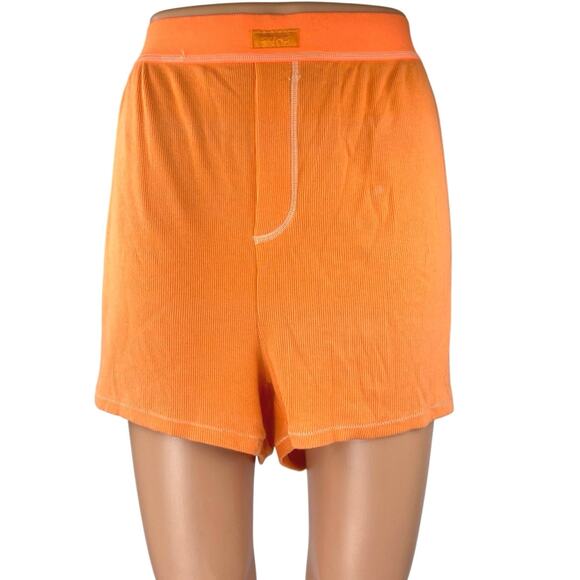Skims Women's Orange Cotton Rib Knit Wide Leg Loose Lounge Boxer Shorts Size XL - Picture 1 of 5